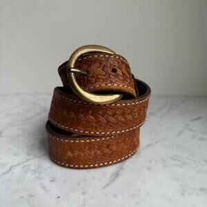 Vintage Triple K Tooled Leather Belt Brass Buckle Brown Size 36 USA